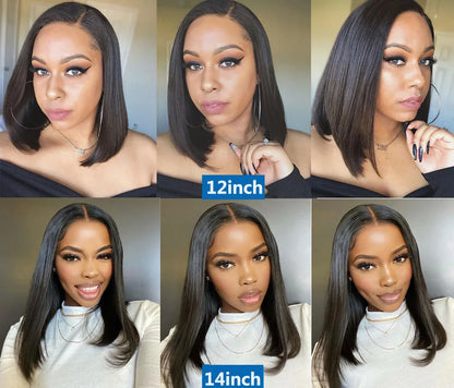 Short Bob Wig Bone Straight Human Hair Wigs For Black Women Pre-Plucked Remy Wigs Malaysian 13x4 Lace Frontal Wigs 180% Density