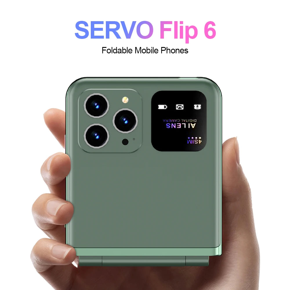 Original SERVO Flip 6 Mobile Phone 4SIM Card Standby GSM Network Magic Voice Call Recording Torch Fold Cellphone Free Phone Case