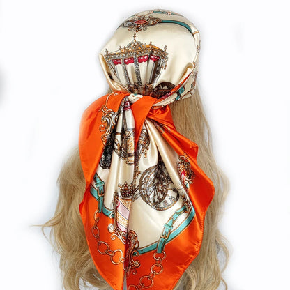 new 90*90cm fashion Silk Scarf Scarftop Headwraps Women Vintage Four Seasons Hair Scarve Hijab Foulard Bandana Femme Headscarf