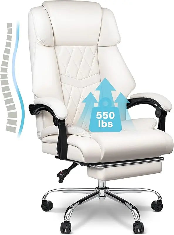 550lbs Reclining Office Chair with Footrest for Heavy People Soft Leather Computer Desk Chairs with High Back Armrest, Black