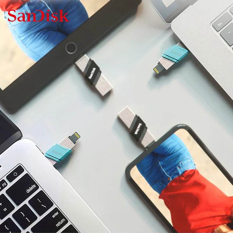 SanDisk USB Flash Drive iXpand Flip OTG Lightning USB 3.1 Stick 64GB 128GB 256GB Pen Drive MFi For iPhone & iPad and USB Type-A - MarvelouStoree