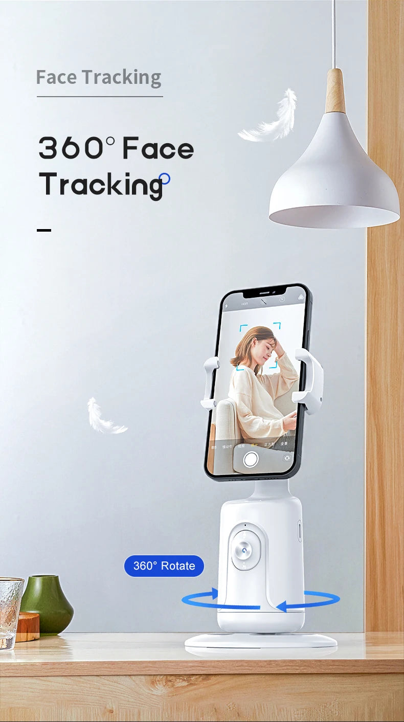 360 Auto Face Tracking Shooting Gimbal AI Camera Recognition Body Track Intelligent Follow Live Shoot Phone Stand Smart Mount