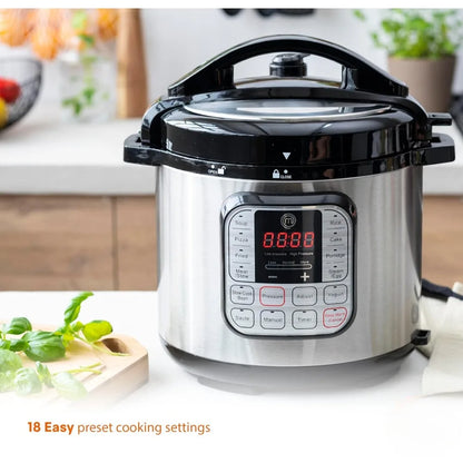 Electric Pressure Cooker 10 in 1 Multifunctional, Slow Cooker, Rice Maker, Programmable with 18 Cooking Presets, Non-Stick, 6 Qt