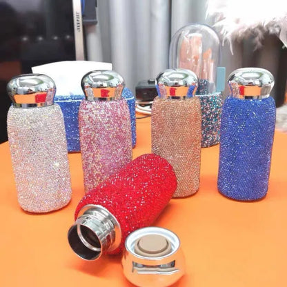 Shiny Diamond Tumbler Insulated Cup With Straw Juice Drinkwar Bottles Stainless Steel Thermal Flask Party Gifts for Girls