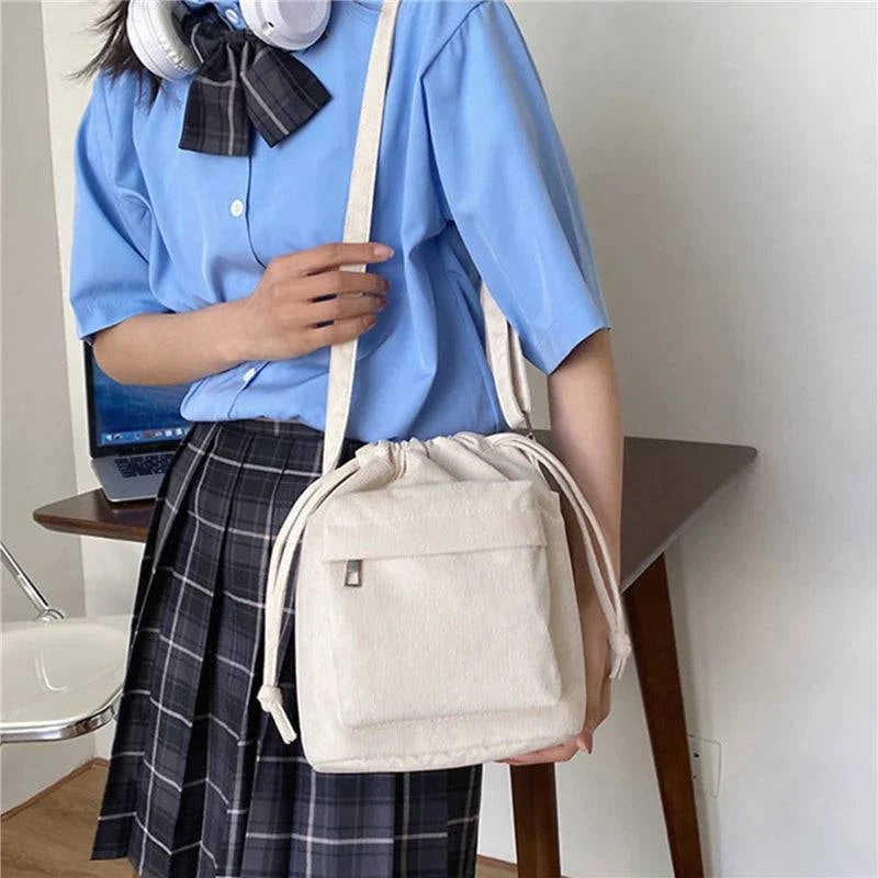 2024 New Women Bag Middle Shoulder Bag Korean Style Drawstring Bucket Bag Casual Light Youth Crossbody Bag Whole Sale