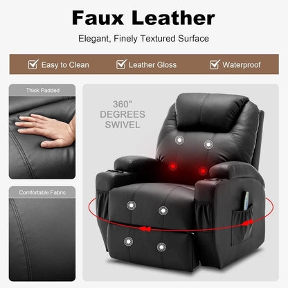 Rocking Chair with Massage and Heat, 360° Swivel Recliner Chairs for Adults, Rocker Manual Recliner with Remote Control - MarvelouStoree