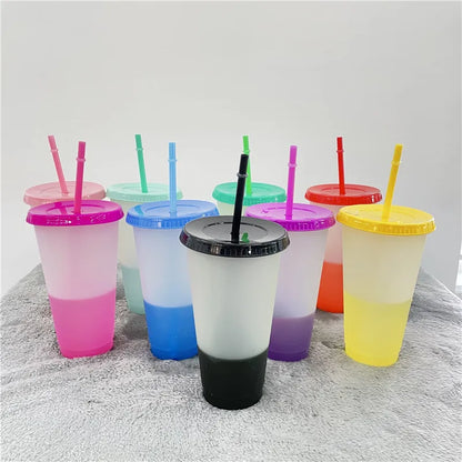 5/10 Pack 5/10 Colors Allochroic Straw Cup 710 ml PP Plastic Large Tumblers with Straw Color Changed For Cold Water Juice Wine