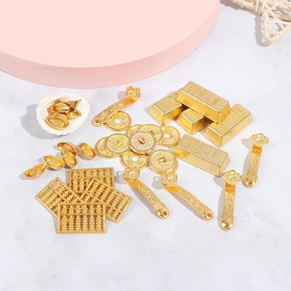 3/5/12pcs Feng Shui Auspicious Lucky Money Mascot Plastic/crystal Crafts Gold Ingot Decoration Crafts