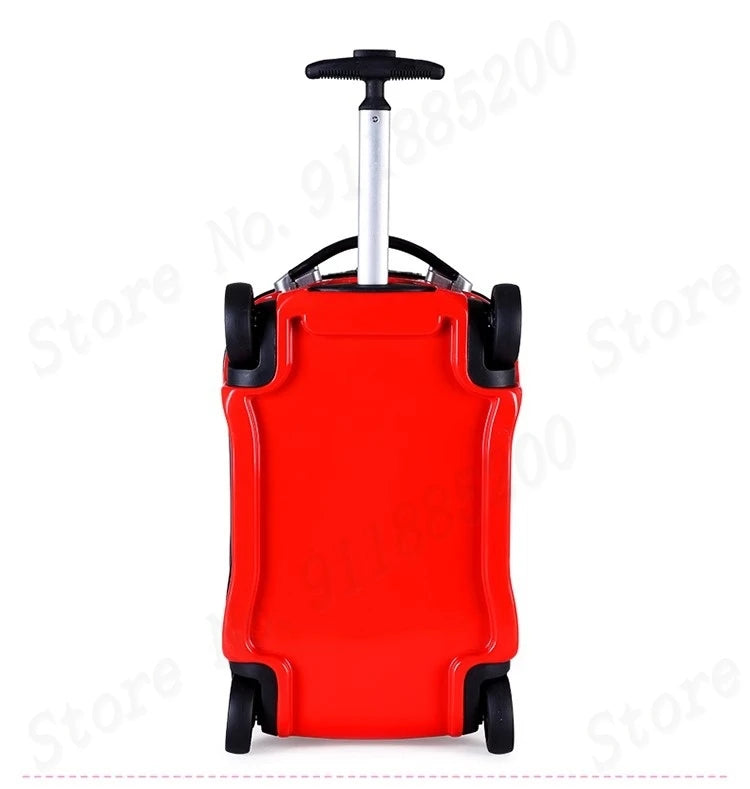 Cartoon Kids Suitcase Boys Can Ride 18" Trolley Box Car Elementary School Backpack with wheels 13" Travel Luggage Boarding Box