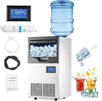 Commercial Ice Maker Machine, 140Lbs/24H, 22Lbs Storage Bin, 2-Way Add Water, 0.9Inch Thick Ice Cube Ice Machine Automatic - MarvelouStoree