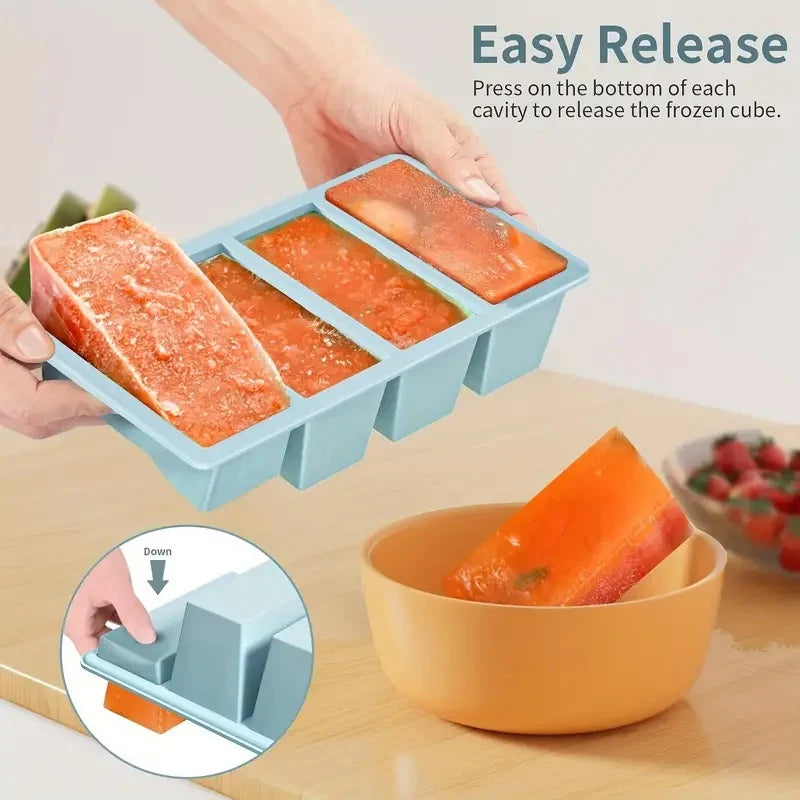 4 Grid Ice Tray Mold Food Freezing Container With Lid Silicone Soup Ice Cube Square Tray Mold DIY Ice Maker Ice Cube Tray