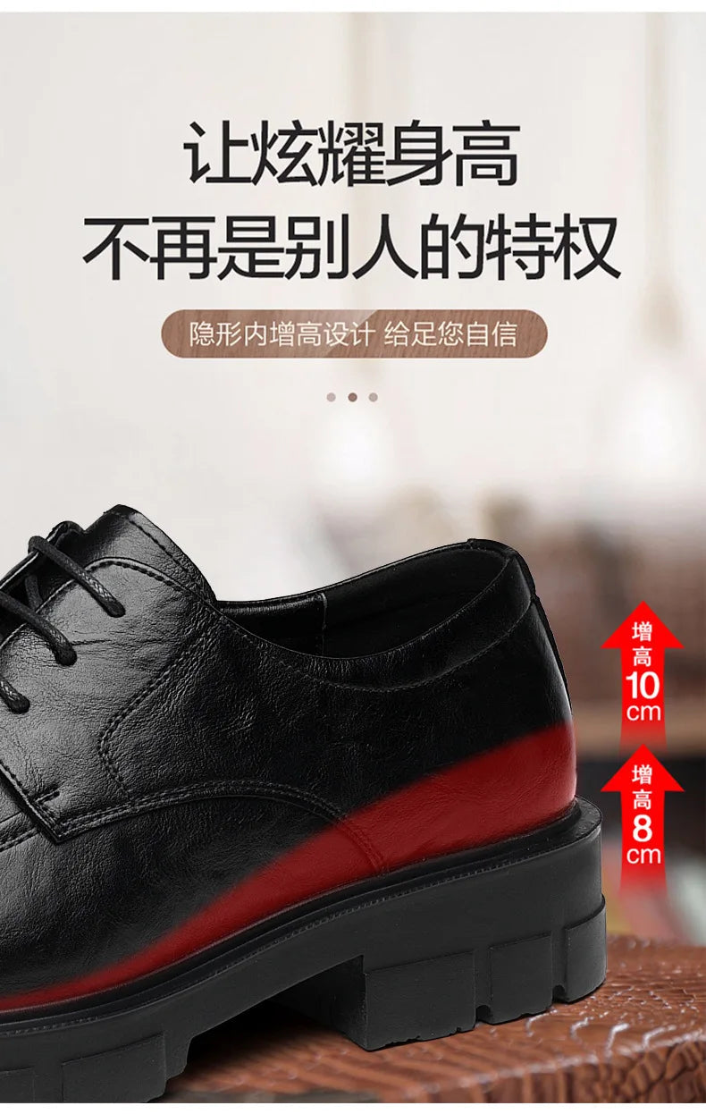 New Men Leather Shoes For Men Business Dress Shoes Slip On Invisible Inner Height Increasing Men's Shoes 8/10 CM Wedding Shoes