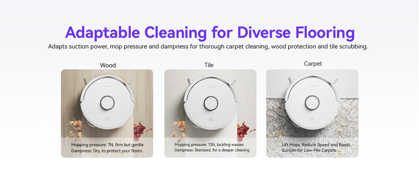 Freo Robot Vacuum and Mop Comb, Washing & Drying, Dirt Sense Ultra Clean, Auto Add Cleaner, LCD Display, Smart Swing, Arc