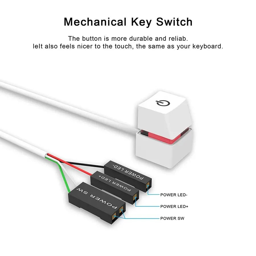 External Desktop Computer PC Power Button Switch Mechanical Key With 2M Cable 7 LED PC On Off For Home Office Internet Cafe