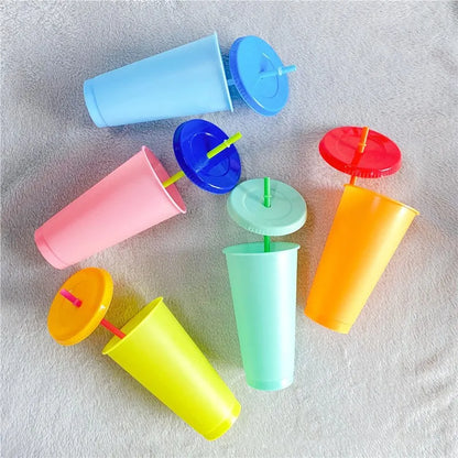 5/10 Pack 5/10 Colors Allochroic Straw Cup 710 ml PP Plastic Large Tumblers with Straw Color Changed For Cold Water Juice Wine