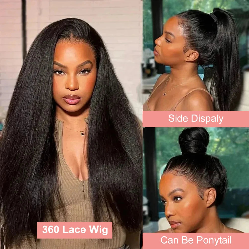 Kinky Straight Human Hair Wigs For Women 180 Density 13x4 Hd Lace Frontal Wigs Yaki Straight Glueless Lace Front Human Hair Wigs