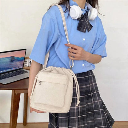 2024 New Women Bag Middle Shoulder Bag Korean Style Drawstring Bucket Bag Casual Light Youth Crossbody Bag Whole Sale