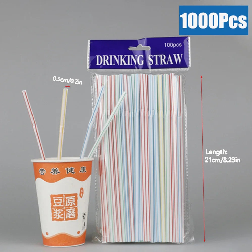 100-1000Pcs Flexible Kunststof Straws For Juice Cocktail Drinking Straws Multi Colored Kitchen Party Pajitas Plastique Straw