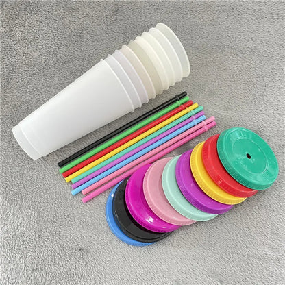 5/10 Pack 5/10 Colors Allochroic Straw Cup 710 ml PP Plastic Large Tumblers with Straw Color Changed For Cold Water Juice Wine