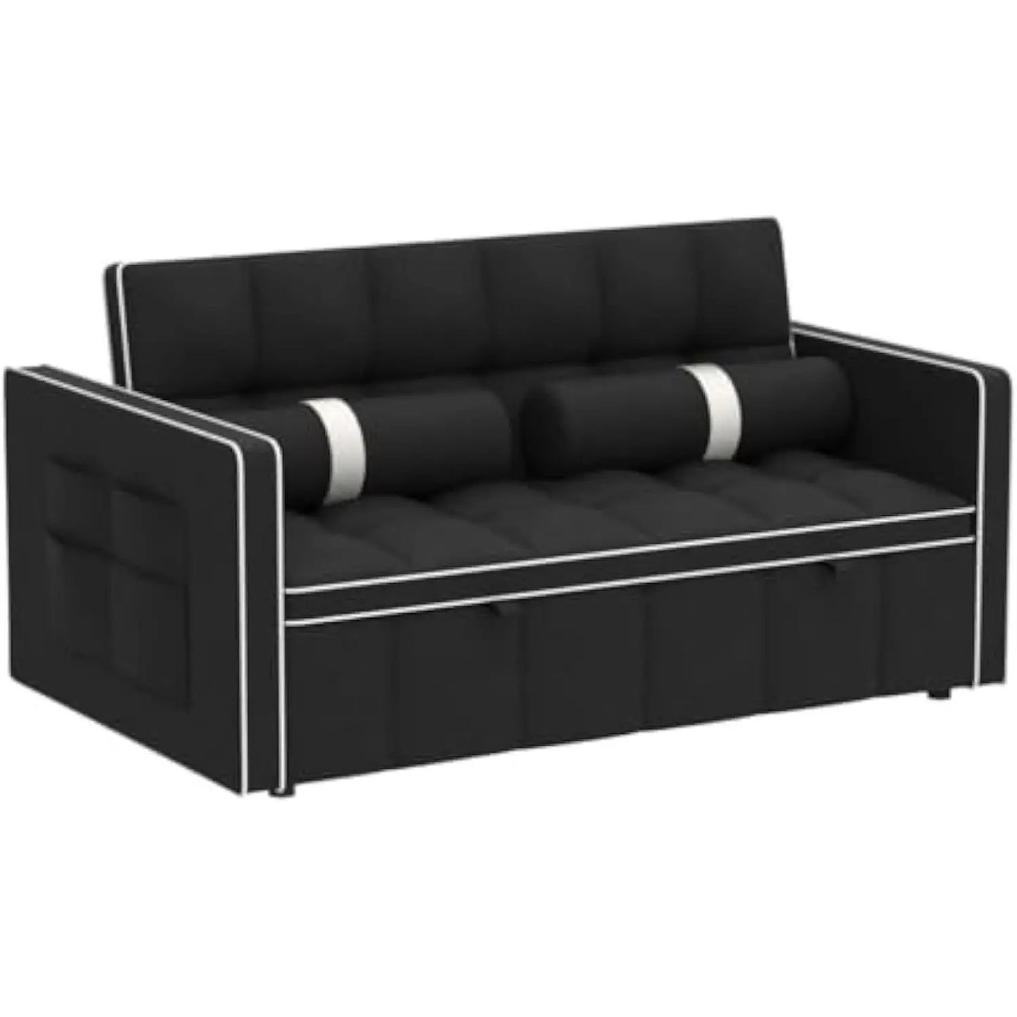 3 in 1 Sleeper Sofa Couch Bed Small Tufted Velvet Convertible Loveseat Futon Sofa w/Pullout Bed Adjustable Backrest Cylinder