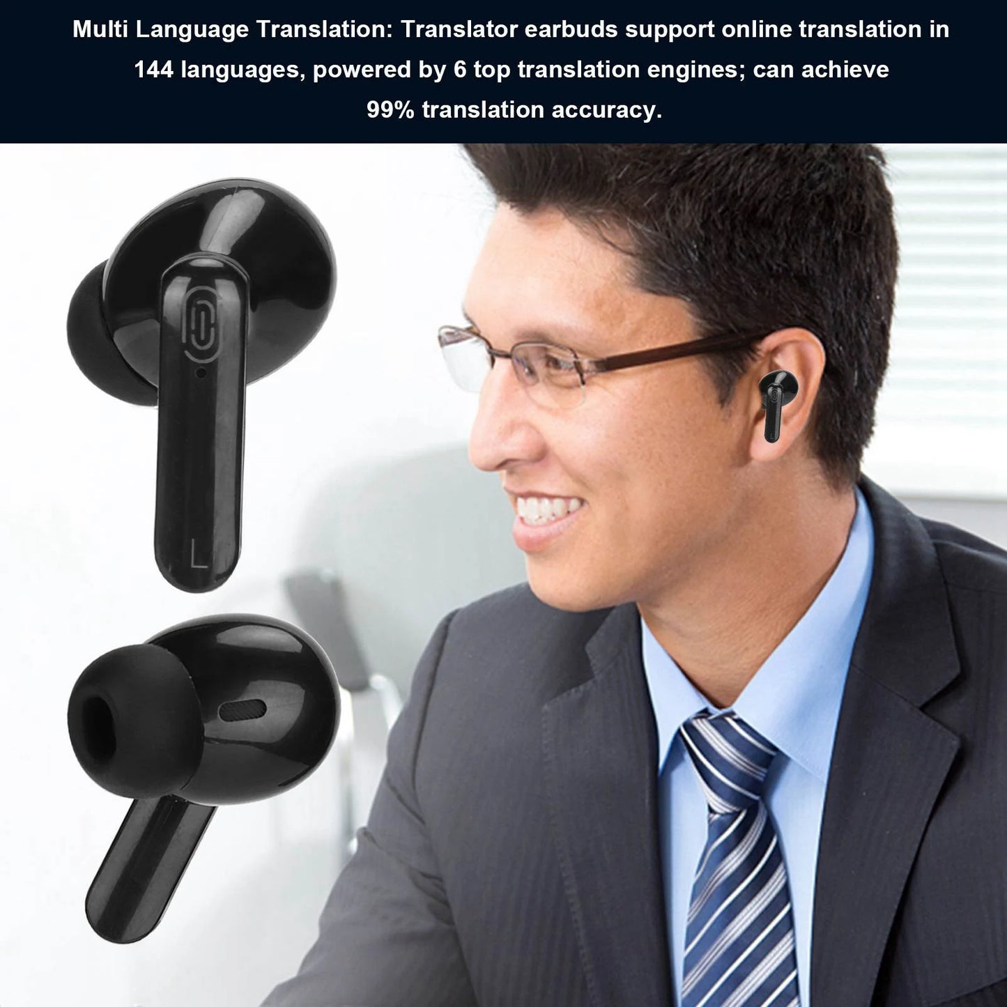 Language Translator Earbuds Intelligent Black Wireless Language Translator Earbuds High Accuracy for Learning for Travel