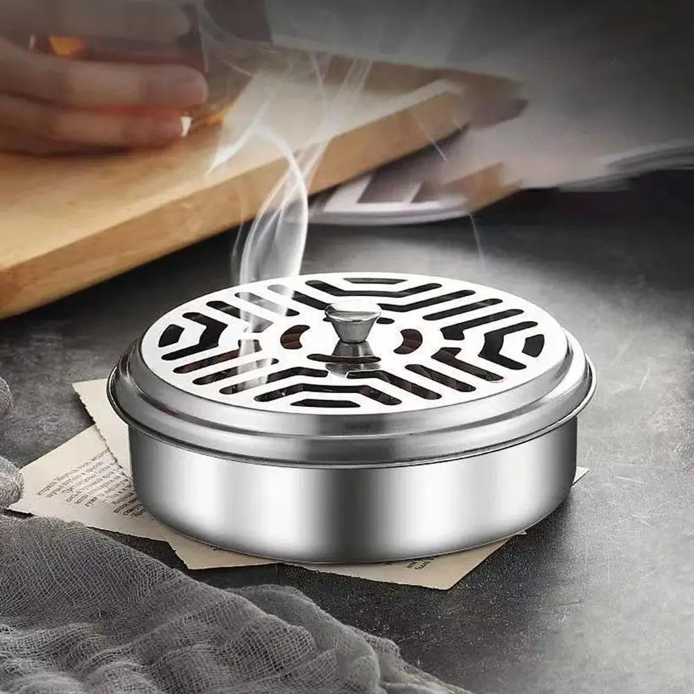 1PCS Stainless Steel Mosquito Coil Tray With Cover Mosquito Portable Coil Windproof Repellent Incense Stand Outdoor R1I2