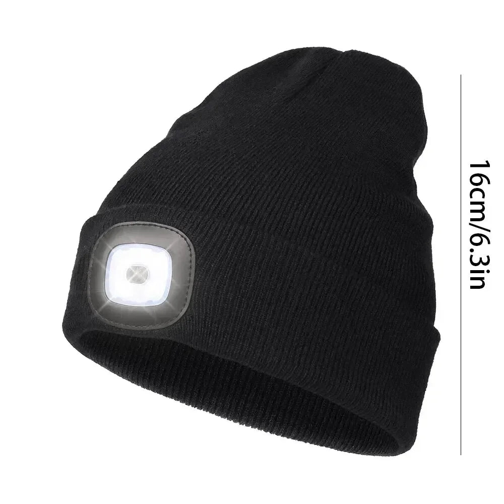 USB Rechargeable Hands Free 6 LED Headlamp Cap Winter Wireless Music Multi-function Night Lighted Hat Flashlight Women Men Caps