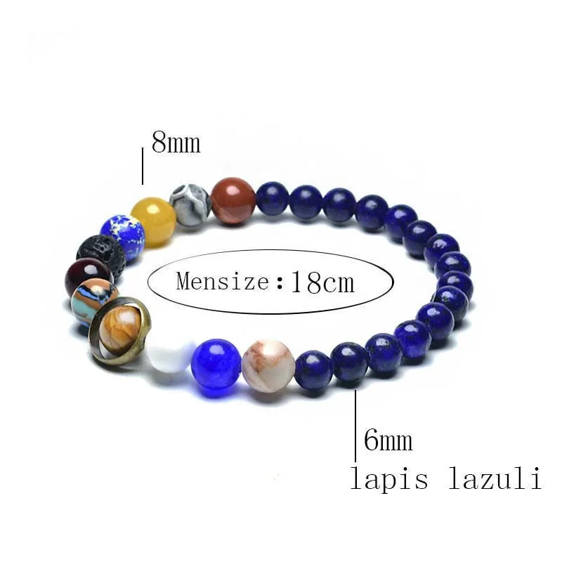 Unique Eight Planets Bracelet Homme Female 6mm 8mm Natural Volcanic Rock Braslet Lapis Lazuli Beaded Brazalete Chakra Braclet