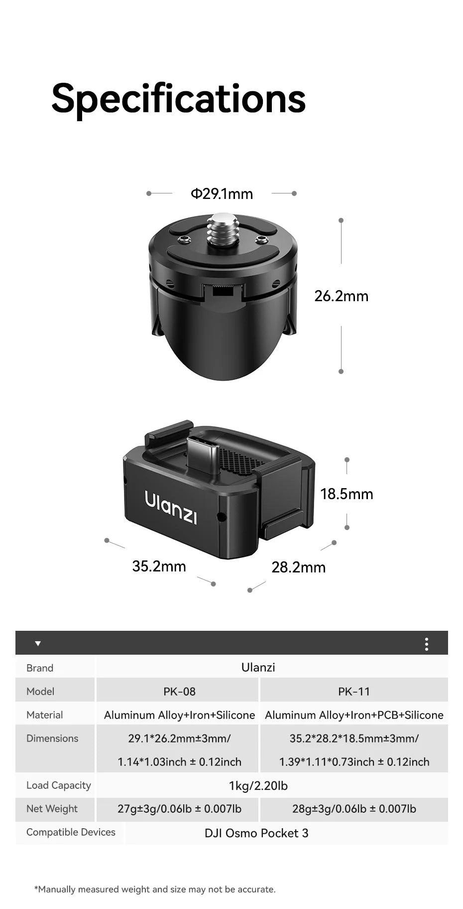 Ulanzi PK-08|PK-11 Pocket 3 Mini Tripod Kit Built for DJI Osmo Pocket 3 for Travel Vlog Video Recording