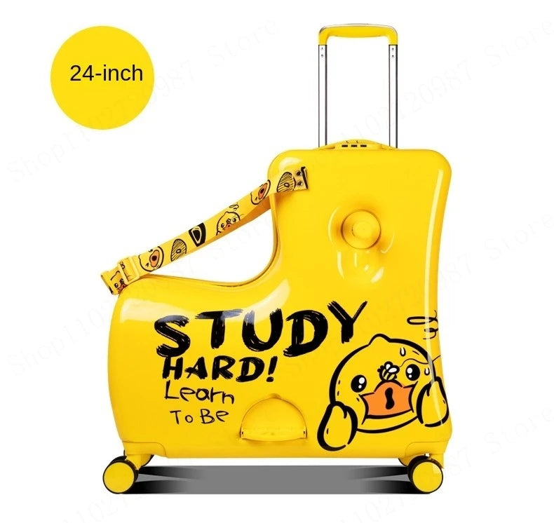 Cute Pony Cartoon Children Suitcase Duck Pattern Ride on Luggage Case 20 24 inch Cabin Carry-on Suitcase TSA Lock