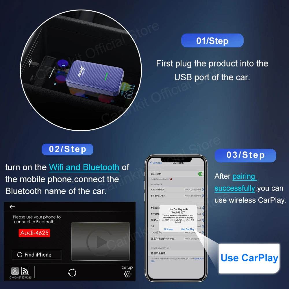 CarlinKit 4.0 Wireless Android Auto Adapter 3.0 Wireless CarPlay Ai Box USB Dongle For Audi VW Benz Kia Honda Toyota Ford Mazda - MarvelouStoree