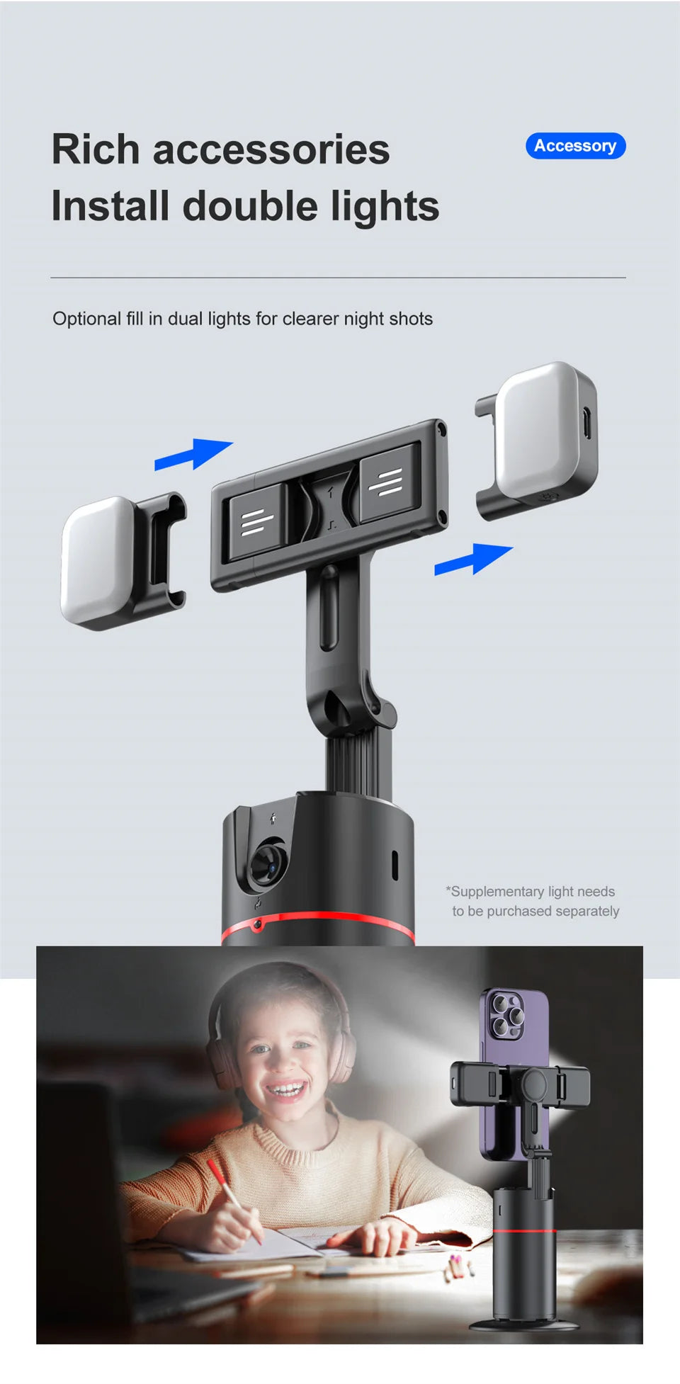 FANGTUOSI 2023 New 360 Rotation Gimbal Stabilizer Selfie Stick Monopod Desktop tracking gimbal PTZ For Tiktok Smartphone live