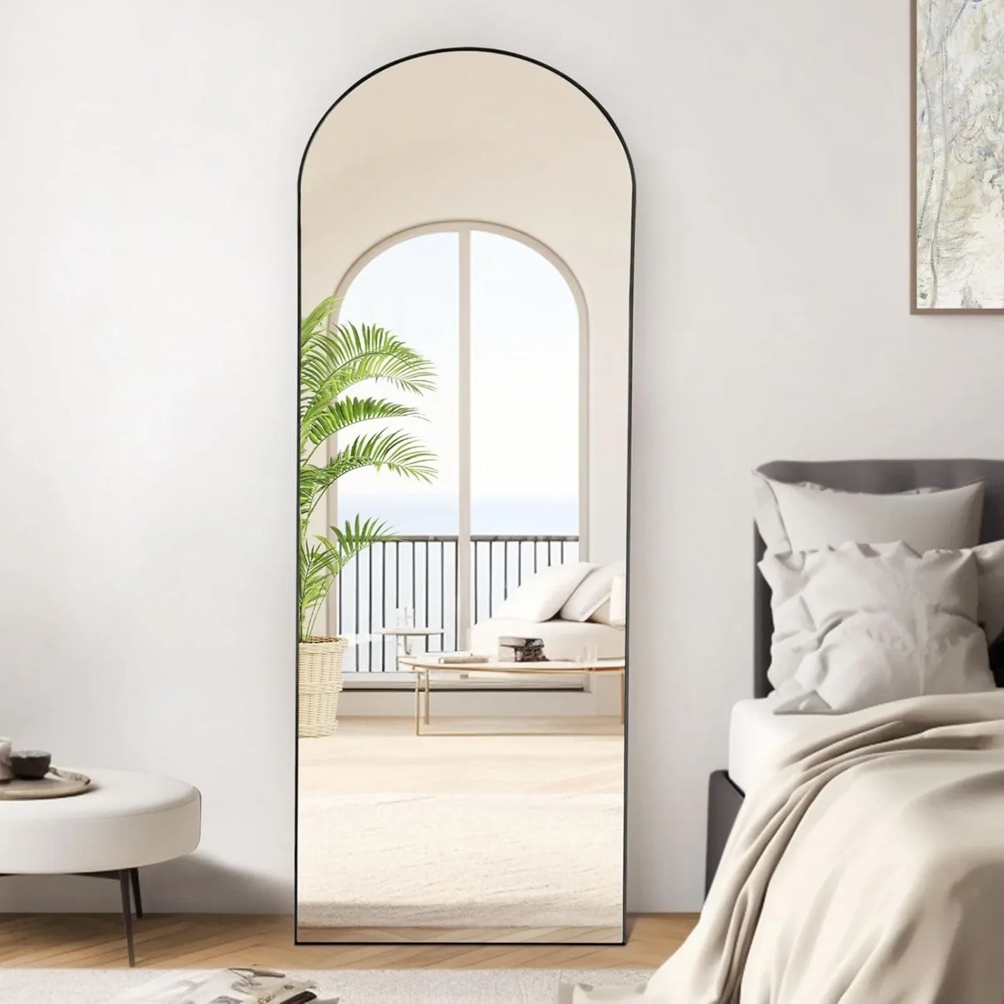 US Arched Full Length Mirror with Stand, Full Length Mirror for Bedroom, Cloakroom, Living Room, Aluminum Alloy Thin Frame