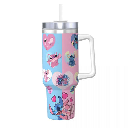 Stainless Steel Tumbler MINISO Stitch Mugs Cup With Straws Travel Cold and Hot Water Bottle Heat Preservation 40oz Thermal Mug