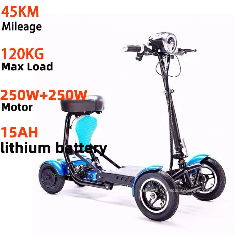 Foldable Mobility Scooter Adults Portable Electric Scooter 500W36V15AH Leisure Tricycle Mini Small Parent-child 4 Wheel Elderly