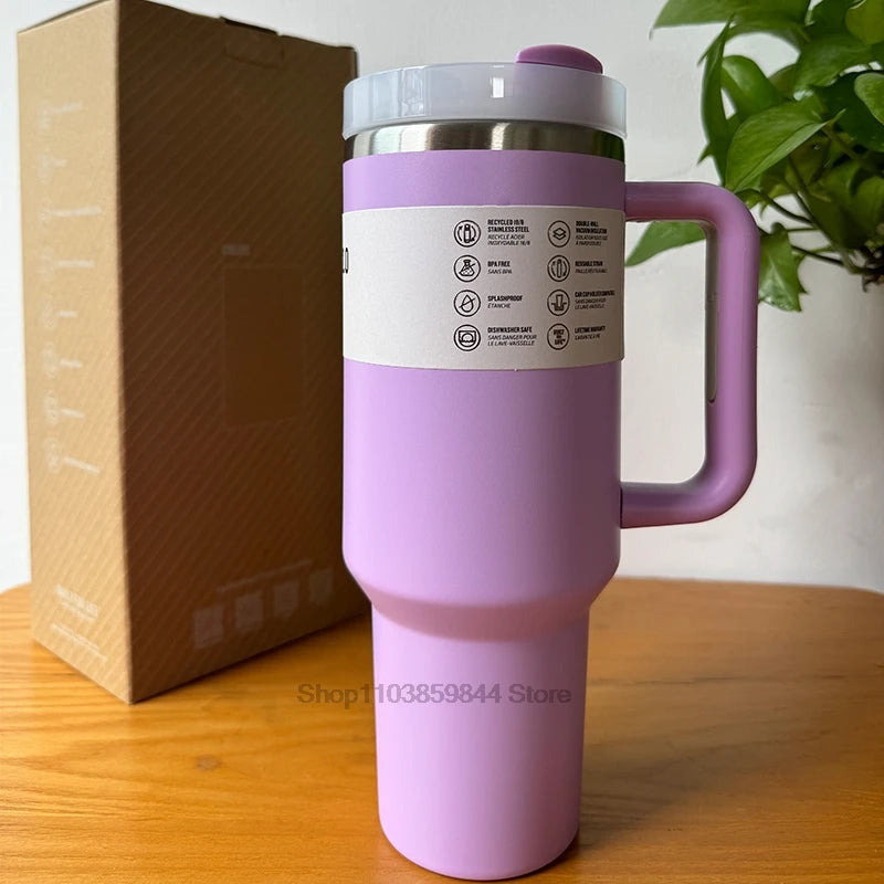 40Oz Stainless Steel Vacuum Insulated Tumbler Cups Brand With Lids And Straws Handle Straw Leakproof Flip Coffee Mugs