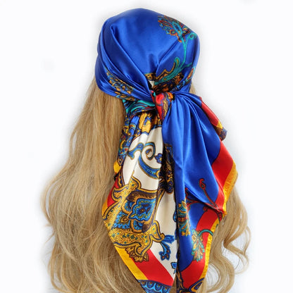 new 90*90cm fashion Silk Scarf Scarftop Headwraps Women Vintage Four Seasons Hair Scarve Hijab Foulard Bandana Femme Headscarf