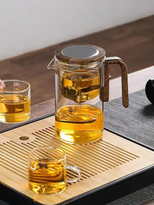 Water Separation Inner Container Teapot One Click Magnetic SwitchTea Separation Filtration Glass Tea Pot Wood Handle Tea