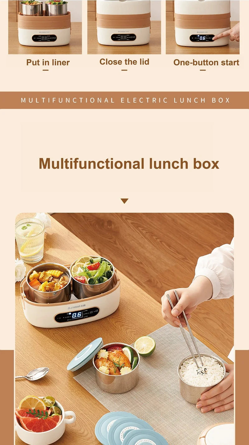 2L Smart Electric Lunch Box Heating Lunch Box Portable Steam Cook Pot Constant Temperature Heating Food Heater Office 220V