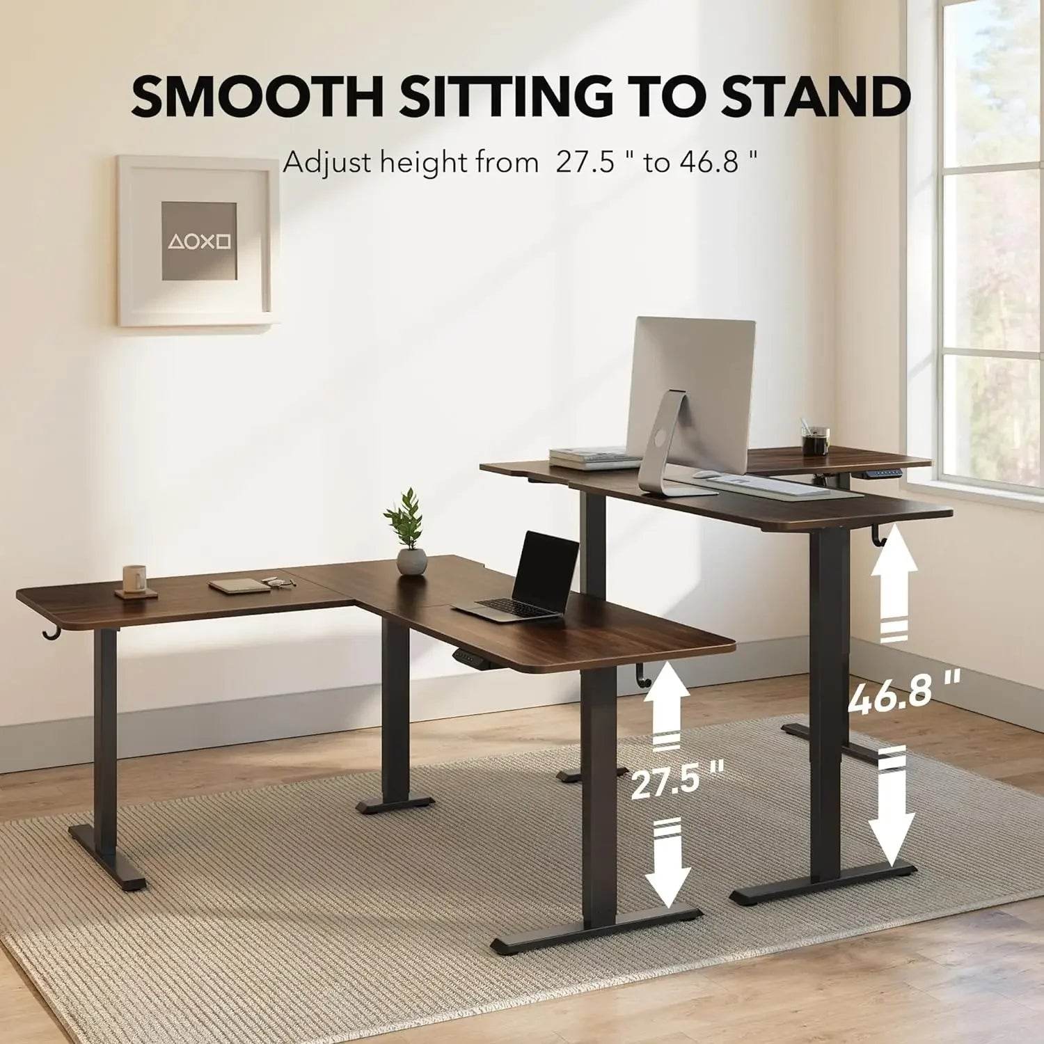 L Shaped Standing Desk with Splice Board, Height Adjustable, Stand up Corner Desk, Sit Stand, Home and Office Bla - MarvelouStoree