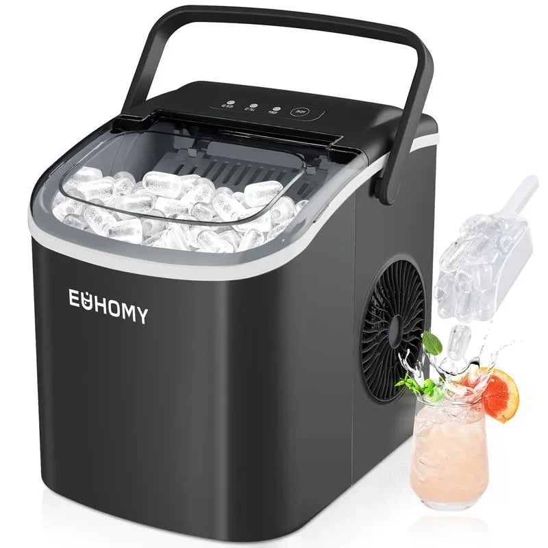 EUHOMY Ice Maker Countertop , 26lbs in 24Hrs, 9 Ice Cubes Ready in 6 Mins, Auto-Cleaning Portable Ice Maker with Basket Scoop