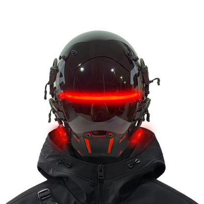 Cyberpunk Mask Cosplay For Adults Mechanical Style Science Fiction White LED Light Strip Cool Technology Helmet Ghostface Mask