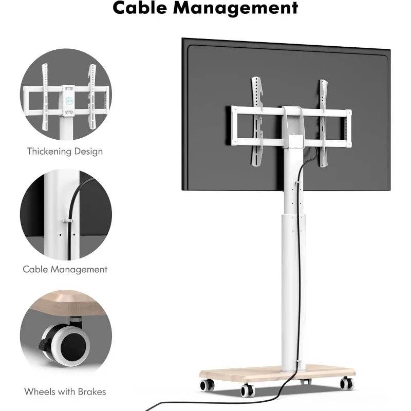Rolling TV Floor Stand for 32 to 65 70 Inch TVs, Portable Mobile TV Cart on Wheels, Black Tall TV Stand with Swivel Mount - MarvelouStoree