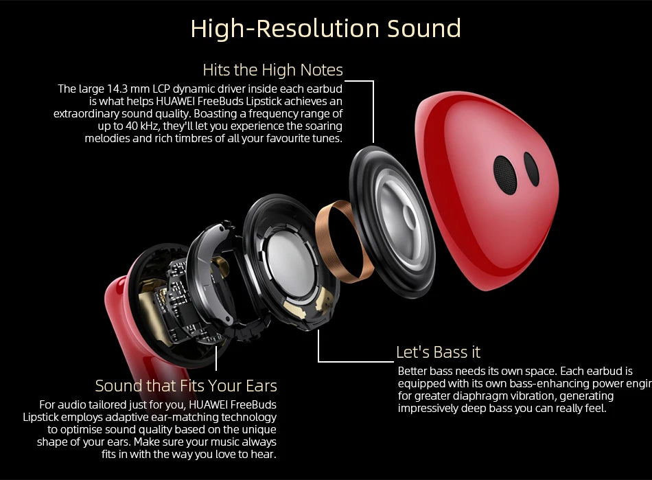 Huawei FreeBuds Lipstick Headphone Original High Resolution Sound Air-Like Comfort Open-Fit Active Noise Cancellation 2.0 Red