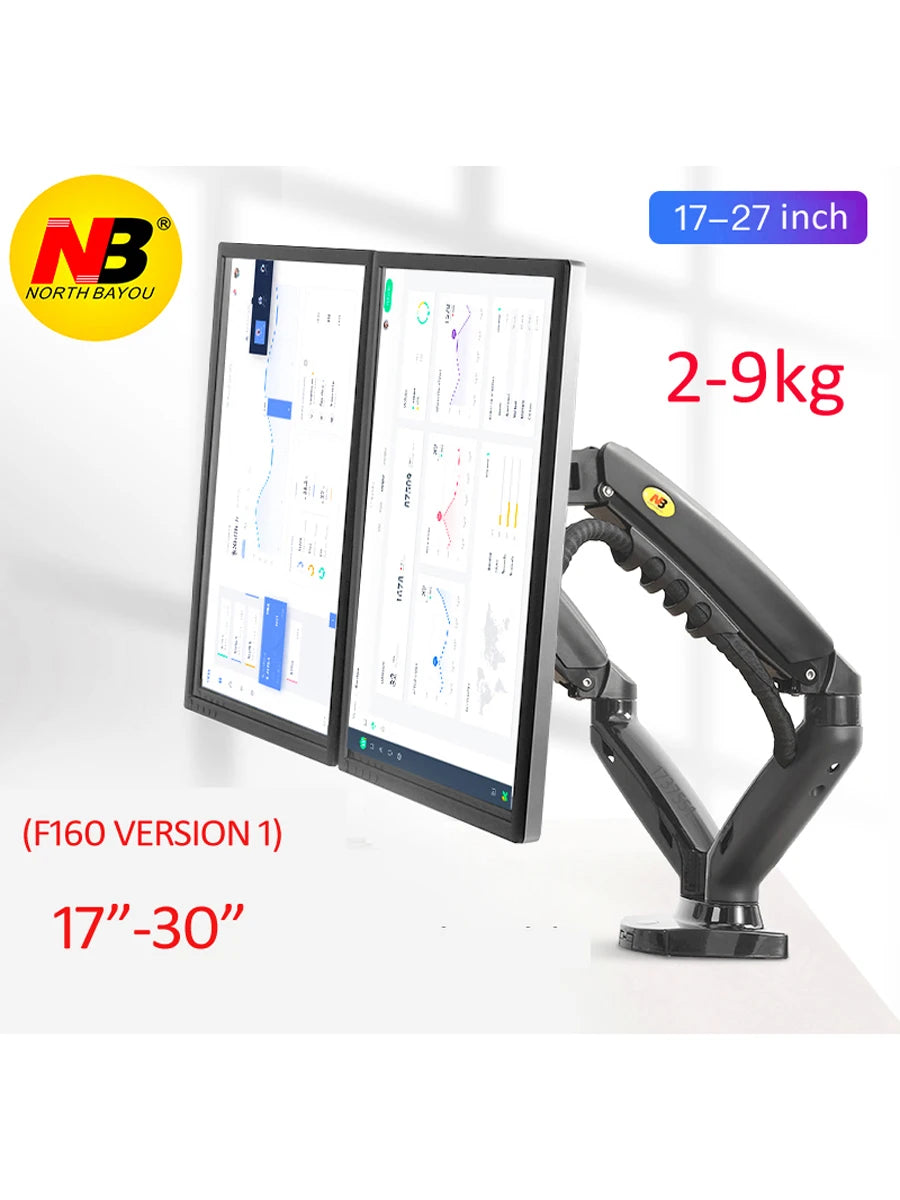 NB NEW F160 gas spring 17"-27"30" Dual Monitor Holder Arm desktop 360 rotate computer holder 2-9KG Monitor bracket USB3.0 port