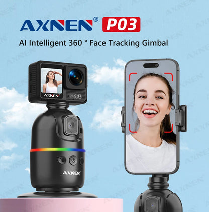 AXNEN AI P03 Smart Gimbal 360 Auto Face Tracking All-in-one Rotation for Smartphone / Cameras / Action Cam Video Vlog Recording