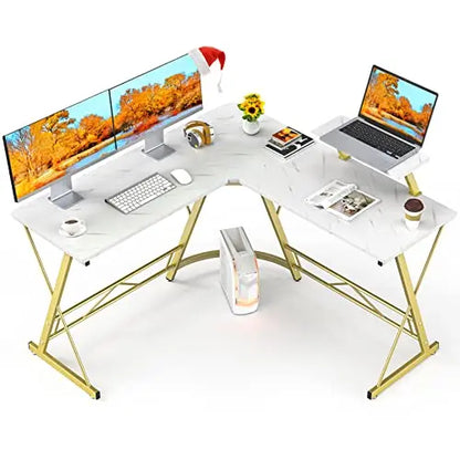 L Shaped Desk Computer Corner Desk Home Gaming Desk Office Writing Workstation with Large Monitor Stand Easy to Assemble (White,