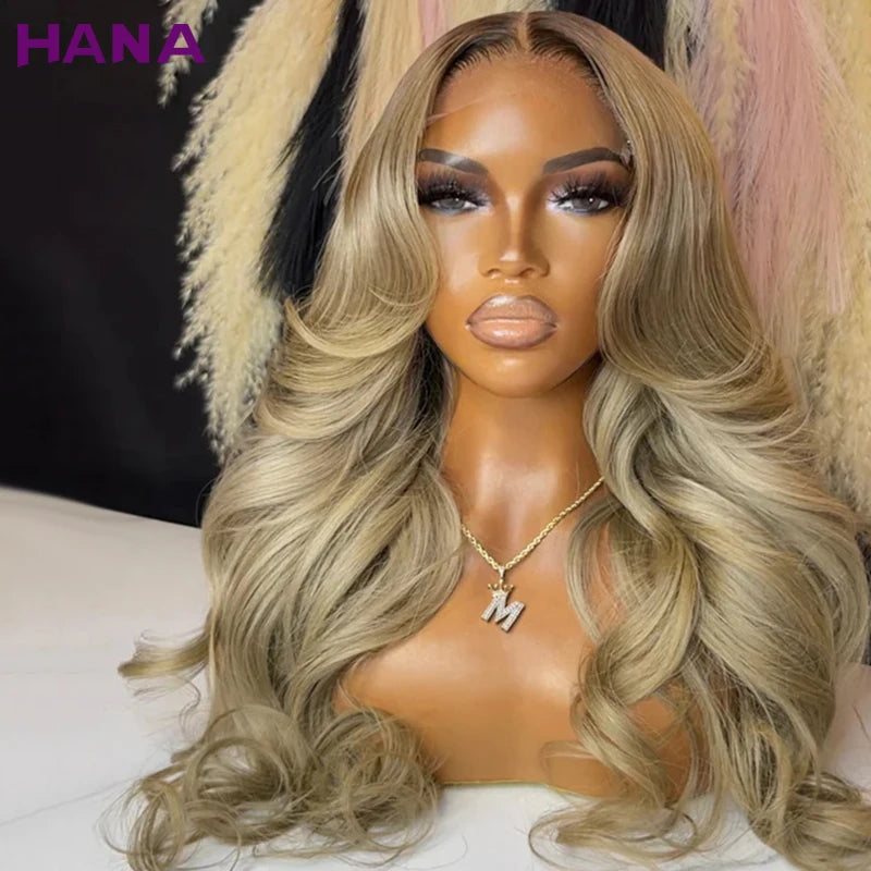 Ombre Blonde With Dark Roots Colored 5X5 Closure Wig For Women Human Hair Body Wave Ombre Ash Blonde 13X6 13X4 Lace Frontal Wig