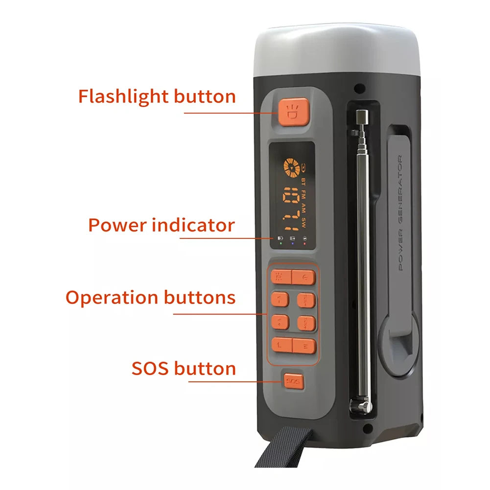 4500mAh Emergency AM/FM/SW Radio BT Speaker USB C/Solar/Hand Crank Charging Portable Radio with Flashlight SOS Alarm for Camping