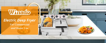 24.9QT Capacity Electric Deep Fryer with Time Control & Oil Filtration, Countertop Dual Tank Fryers w/Drain & Temperature